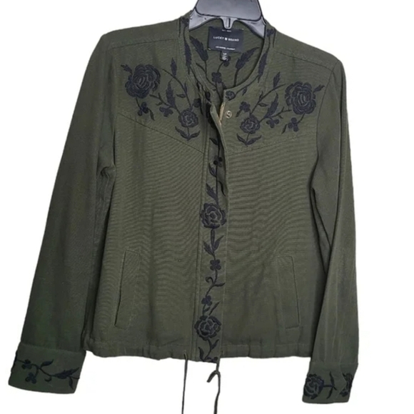 Flower Embroidered Utility Jacket Green Small - Picture 1 of 15